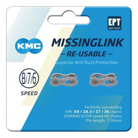 Missinglink KMC 7/8R EPT plata 2 unid., para cadenas 7,3mm, C78EPTR73