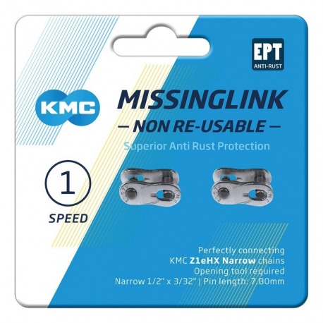 Missinglink KMC 3/32" ML Z1 eHX NR 2 unid., para cadenas 7,8mm, EPT plata