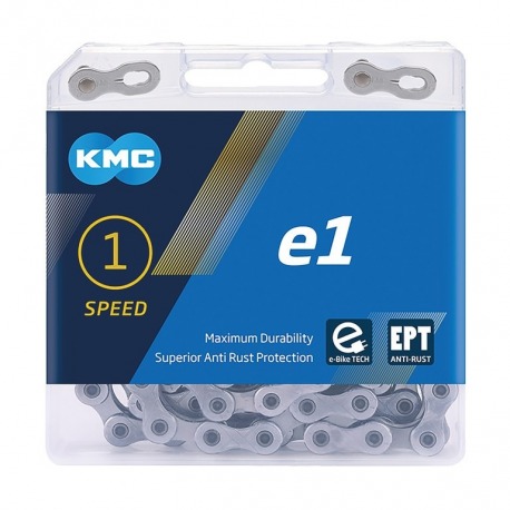 Cadena KMC e1 EPT para cambiop-buje 1/2 x 3/32",estrecha, 110 esl., plateada