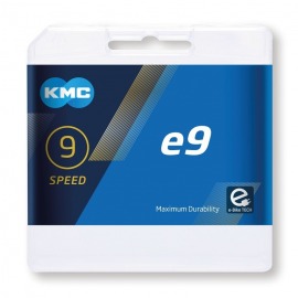 Cadena KMC e9 plata para E-Bike 1/2" x 11/128", 122 eslab.,6,6mm,9-v.