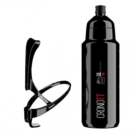 Bidón y portabidón Elite Crono TT, negro portabidón de carbono, Aerobottle 400 ml