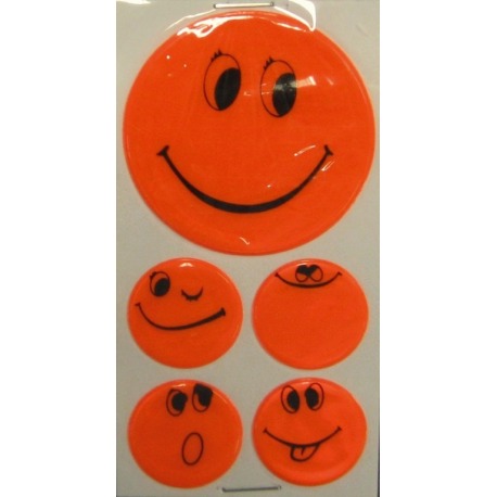 Set de pegatinas reflectantes Smily naranja, 1 x Ø 5 cm, 4 x Ø 2,5 cm