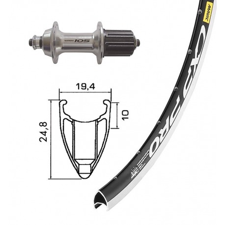 Rueda Trasera 700C 105 silver QR 32 h. Mavic.CXP blk/silv. Niro spokes DD