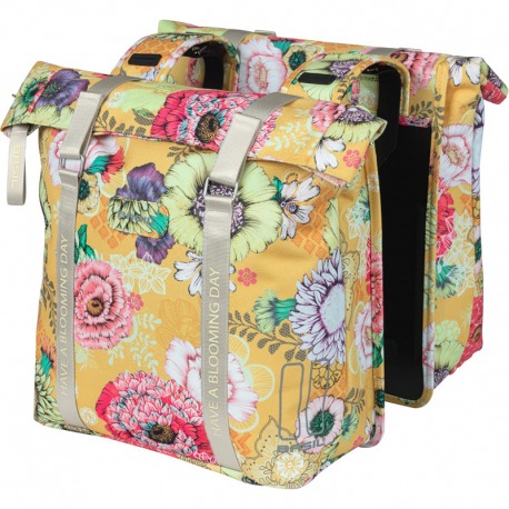 ALFORJAS BASIL BLOOM FIELD 35L IMPERMEABLE POLIESTER AMARILLO FLORES CON REFLECTANTES (30x15x33 cm)