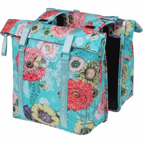 ALFORJAS BASIL BLOOM FIELD 35L IMPERMEABLE POLIESTER AZUL FLORES CON REFLECTANTES (30x15x33 cm)