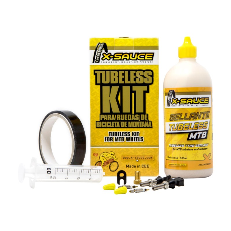 X-SAUCE KIT TUBELESS MTB VÁLVULA FINA - CINTA NEGRA 27mm