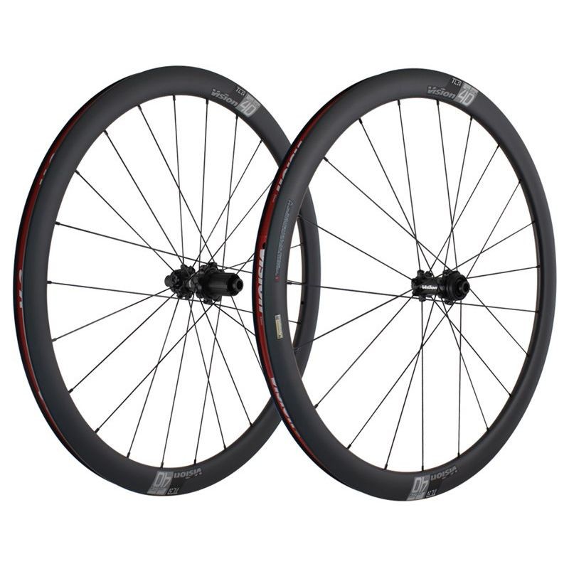 JUEGO DE RUEDAS VISION SC40 DISCO CENTERLOCK CUBIERTA TUBELESS READY SHIMANO HG11 CARBONO NEGRO/GRIS