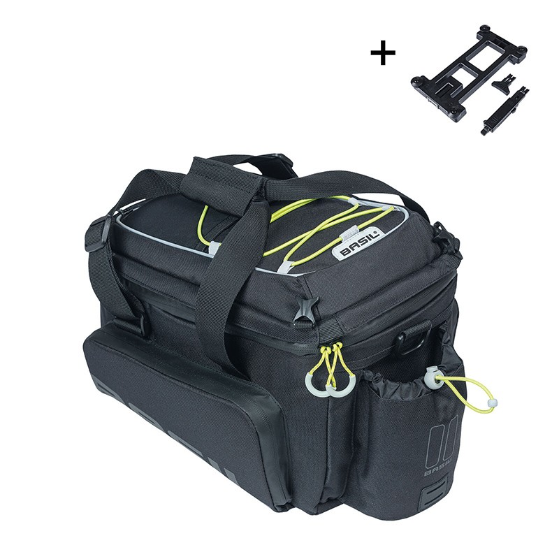 BOLSA PORTABULTOS BASIL MILES XL PRO CON PLACA MIK 2.0 9-36L IMPERMEABLE NEGRO/LIMA (19x33x19 cm)