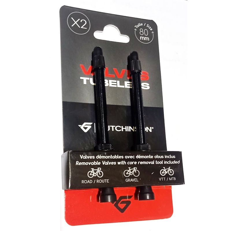 JUEGO DE VALVULAS TUBELESS HUTCHINSON 80 mm ALUMINIO NEGRO